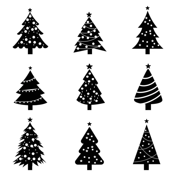 Ensemble Silhouette Sapin Noël Sur Fond Blanc Décorations Noël Vecteur — Image vectorielle