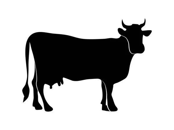 Black Silhouette Cow Isolated White Background Vector Illustration — Stock Vector