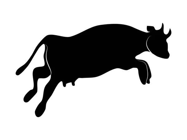 Black Silhouette Cow Isolated White Background Vector Illustration — Stock Vector