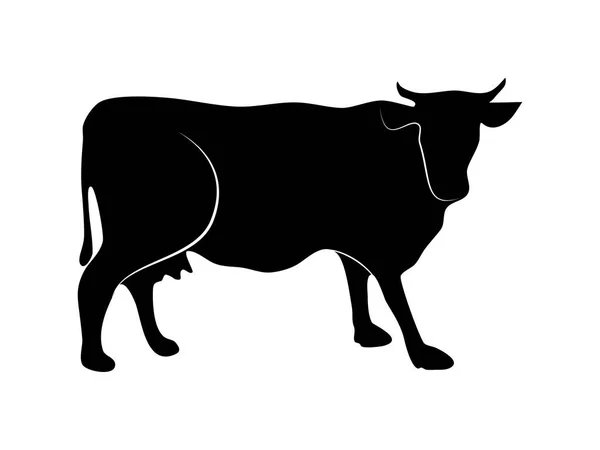 Black Silhouette Cow Isolated White Background Vector Illustration — Stock Vector