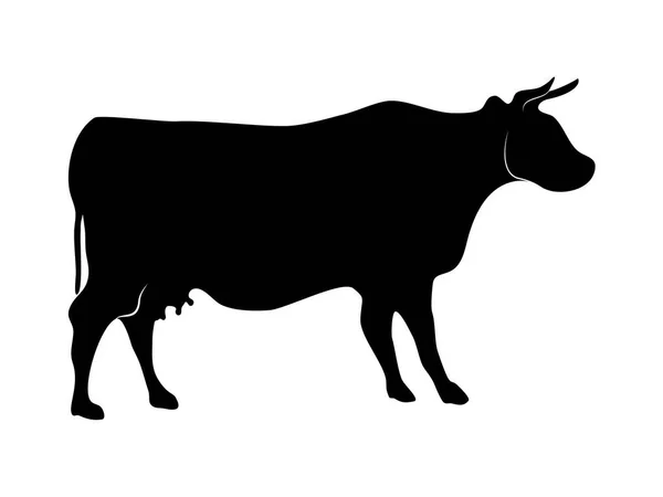 Black Silhouette Cow Isolated White Background Vector Illustration — Stock Vector