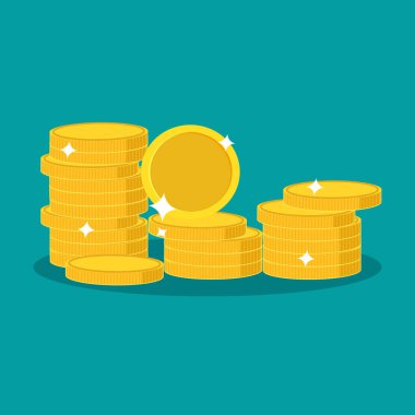 Bozuk para yığını. düz para yığını ikonu düz. Altın madeni para yığını. vektör