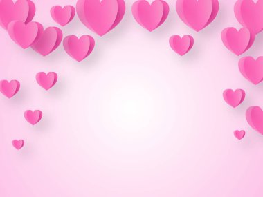Kağıt kalp pembe arka planda uçuyor. Aşkın sembolleri