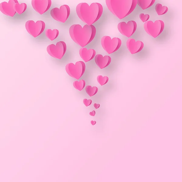 Valentines Harten Ansichtkaart Papieren Harten Vliegen Roze Achtergrond — Stockfoto