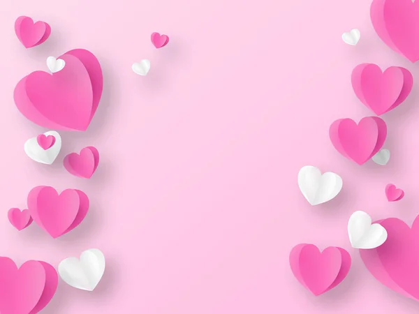 Valentijn Concept Achtergrond Roze Papieren Hartjes Leuke Liefde Verkoop Banner — Stockfoto