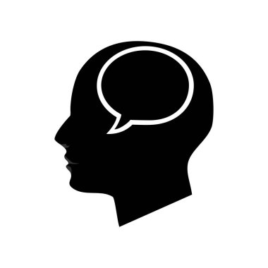 Kafanın gölgesinin simgesi ve konuşmayı kaçırmak. Beyaz arkaplan vektör illüstrasyonu