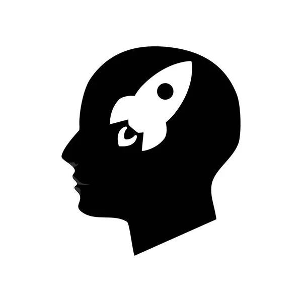 Kopf Und Raketensilhouette Ikone Auf Weißem Hintergrund Vector Illustration Eps — Stockvektor