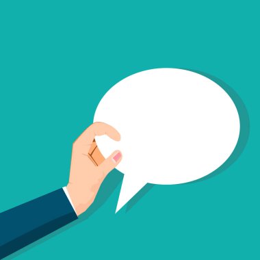 Arka planda boş bir konuşma balonu tutuyor. vektör illüstrasyonu