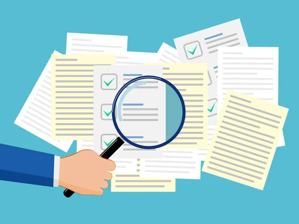 Önemli belge vektörlerini aramak için bir büyüteçle el.