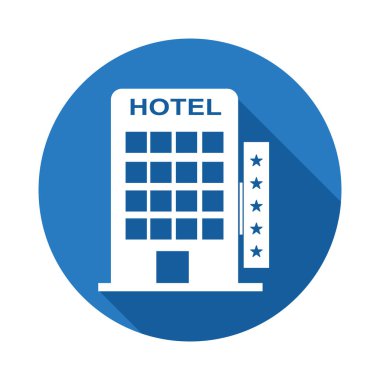 Beyaz arka planda izole edilmiş bir otel simgesi. İş illüstrasyonu için basit düz resim
