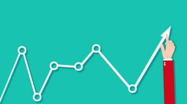 Ok grafiği bir iş adamının parmağını gösteriyor. İş geliştirme başarılı vektöre gidiyor