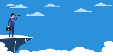 Önüne bakan kameralı bir iş adamı. İş görme vektörü