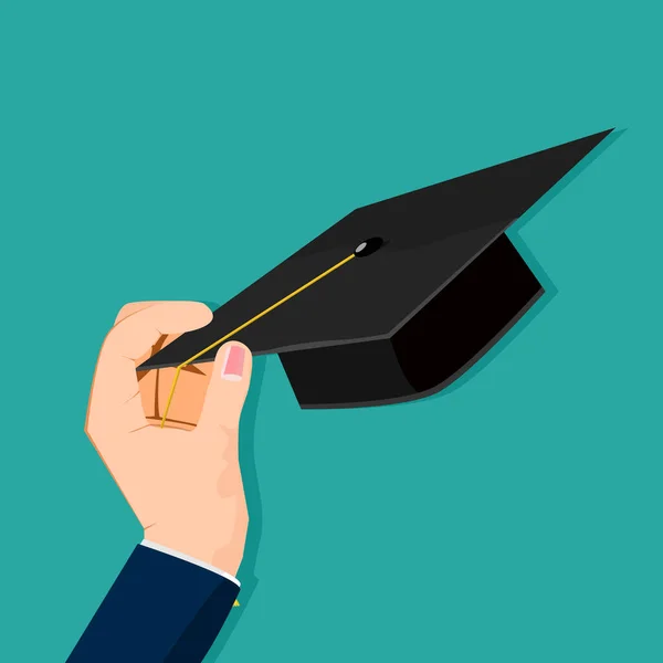 Κρατήστε Ένα Καπέλο Αποφοίτησης Στο Χέρι Διάνυσμα Επιτυχίας Μάθησης — Διανυσματικό Αρχείο