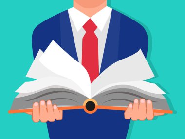 A businessman holding a book Isolated on the background. Vector illustration