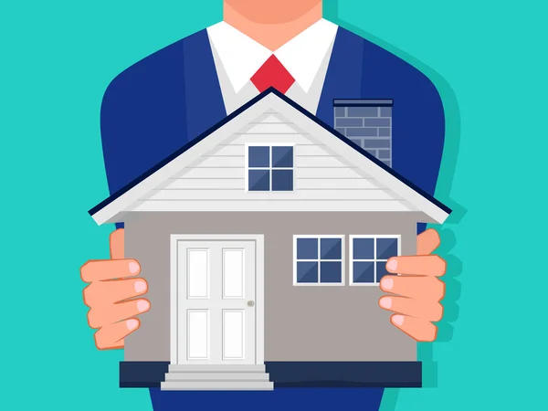 Businessman Holding House Isolated Background Vector Illustration — Stock vektor