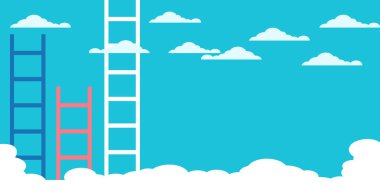 ladder and white clouds isolated on blue background. vector illustration