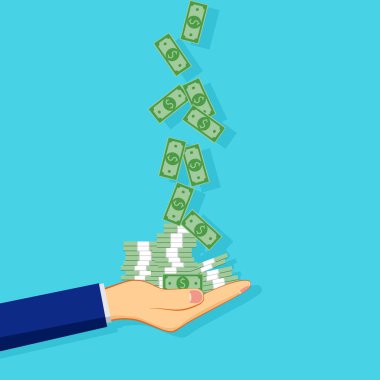 Businessmen use their hands to receive money that is falling. Cash flow vector