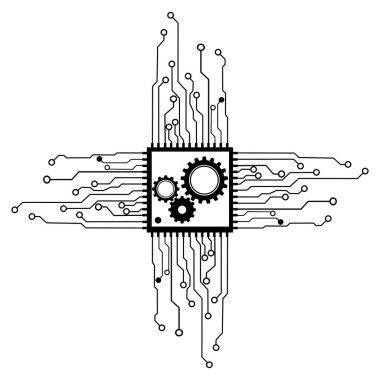 Devre ve dişli simgesi arka planda izole edildi. Endüstriyel yenilik. Vektör illüstrasyonu