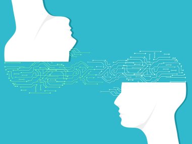 İnsan beyninin devre kartı kalbe bağlıdır. vektör illüstrasyonu