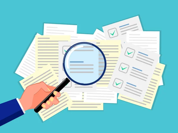 Önemli belge vektörlerini aramak için bir büyüteçle el.