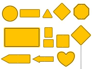 Boş trafik levhası yerleştirildi. Sokak sarısını imzala. Vektör İllüstrasyonu
