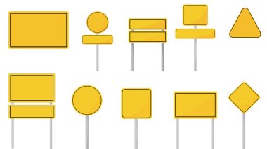 Boş trafik levhası yerleştirildi. Sokak sarısını imzala. Vektör İllüstrasyonu