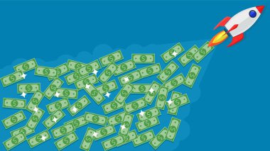 Roket vektörü. Roket para saçıyor. finansal konsept. vektör illüstrasyonu