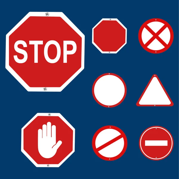 Набір Червоного Дорожнього Знака Ізольовано Тлі Зупинити Знаки Векторна Ілюстрація — стоковий вектор
