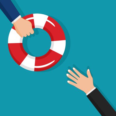 Bir el diğerine can simidi verir. Yardım ya da destek sembolü. Hayatta kalma konsepti 