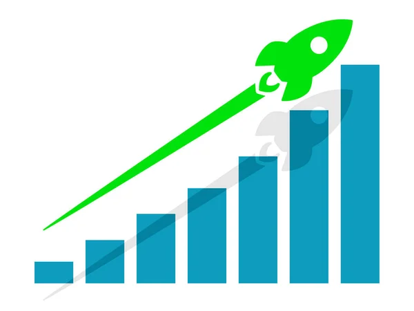 绿色火箭上升的成长图 商业成功概念 — 图库矢量图片