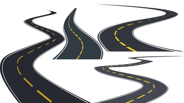 Serie Curve Strade Autostrade Isolate Sfondo Bianco Illustrazione Del Vettore — Vettoriale Stock
