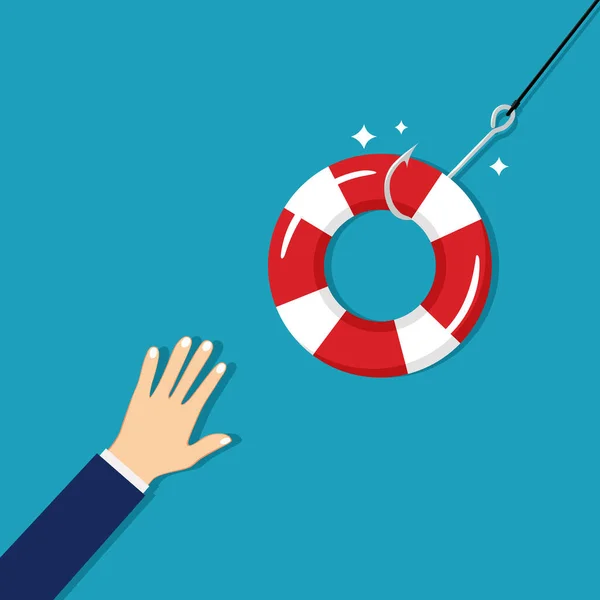 Businessmans Getting Lifebuoy Fishing Hook Lifebuoy Trap Hook Crime Lie — Stockový vektor