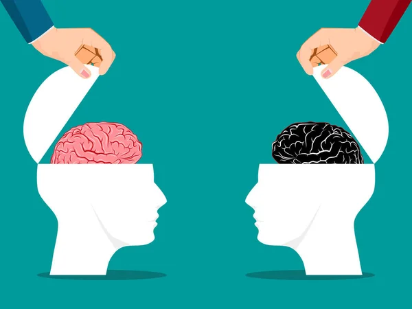 Obie Strony Ludzkiej Głowy Zostały Otwarte Mózgiem Koncepcja Działalności Gospodarczej — Wektor stockowy
