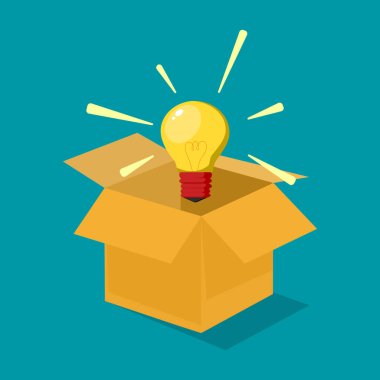 Ampuller ve kutular. Alışılmışın dışında düşün. Yenilik için iş fikirleri. iş kavramı