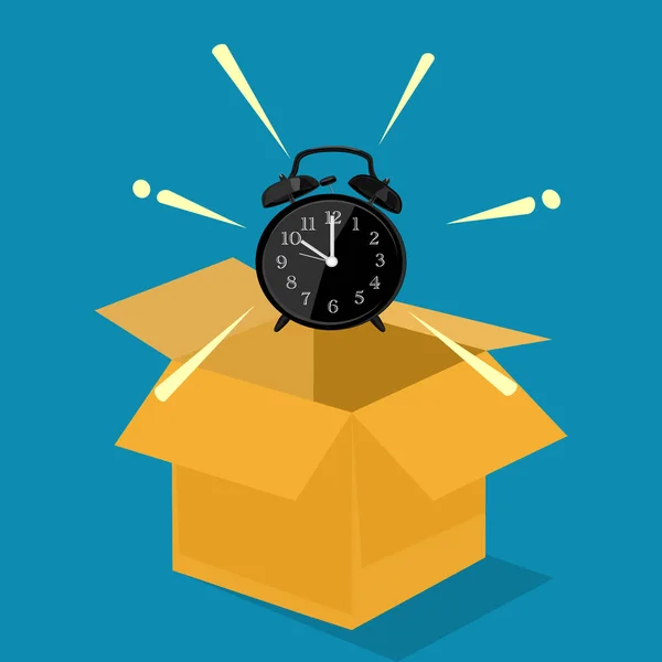 時計は箱の外に浮いている 通常の時間外の概念です ベクトルイラスト ビジネスコンセプト — ストックベクタ
