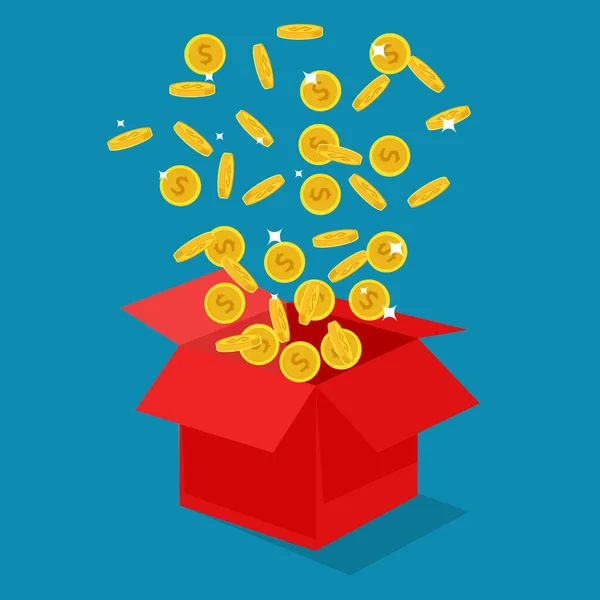 硬币从红盒子里飘了出来 获奖理念 矢量图解 财务概念 — 图库矢量图片