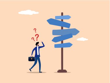 İş Kararı, İşadamı Karışık Çoklu Yol İşaretlerine Bakıyor