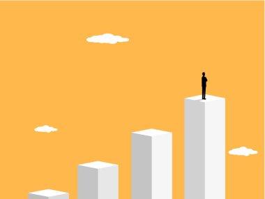  En üstteki çubuk grafiğinde duran iş adamı