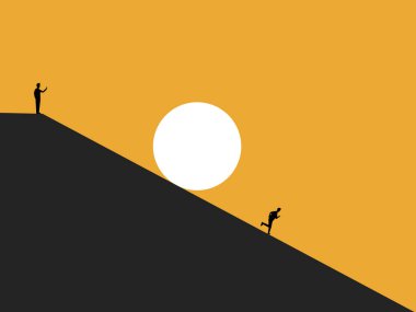 İş adamı dağdan yuvarlanan bir kayadan kaçar.