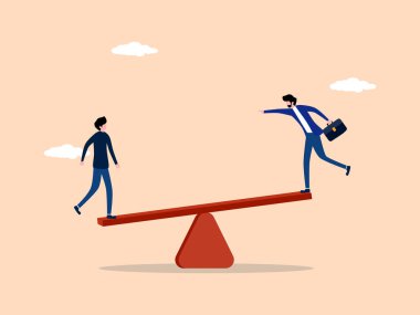 Rekabet, verimlilik, tahterevallide iki işadamı.