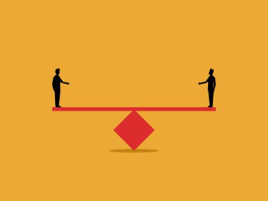 Bir tahterevallideki iki işadamı dengeli ve eşittir..