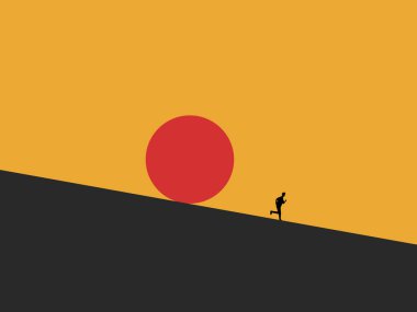 Dev bir kayadan kaçan bir iş adamı.