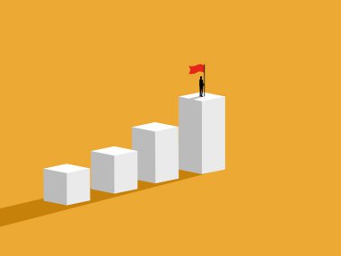 Başarılı iş adamı büyüme grafiğinde bayrak tutuyor