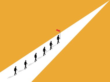 İşadamı yol göstermek için bayrağı taşıyor..