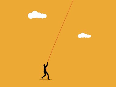 Azim ve çaba, iş adamı gökyüzünden bir ip çekiyor.