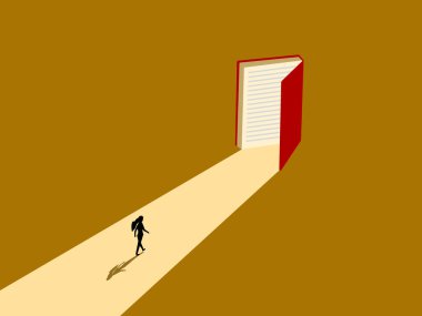 İş kadını açık kitaba doğru yürüdü.