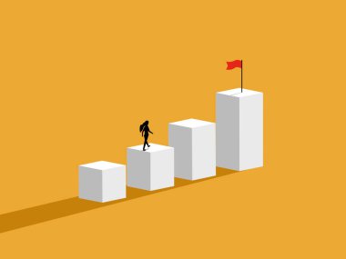 İş kadını bir bar grafiğinde hedefine doğru yürüyor.