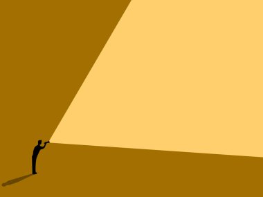 İş adamı bir el feneri araması yaptı, mesaj için boşluk bırakıldı.