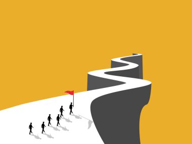 İşletme lideri bayrağı taşıdı ve ekiple vadiden aşağıya doğru yürüdü.