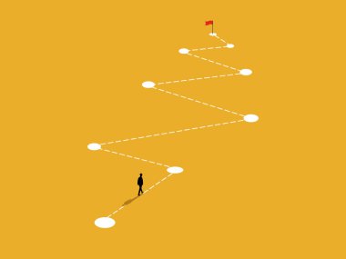 İş adamı iş akışını hedef başarılarını gösteren bayraklara yerleştiriyor